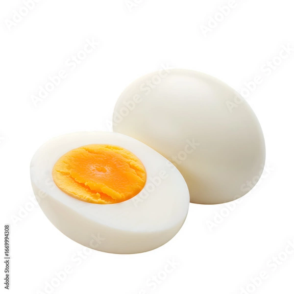 Fototapeta Whole and halved boiled eggs with bright yolk, perfect for food, breakfast, and nutrition themes. isolated on white or transparent background. PNG