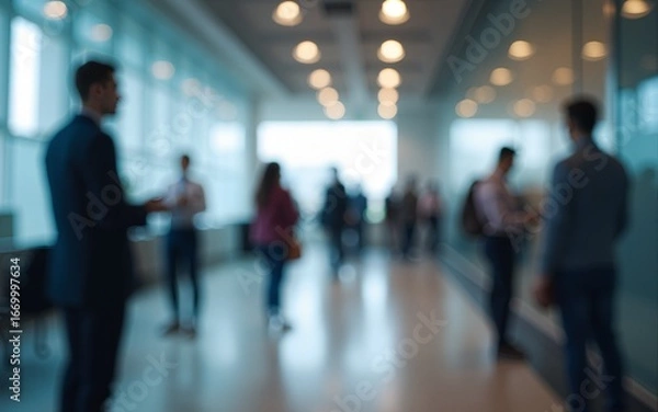 Fototapeta Blurred background, people on move in the office. Generative AI. High quality