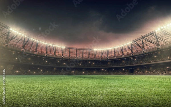 Fototapeta soccer field with green grass at night