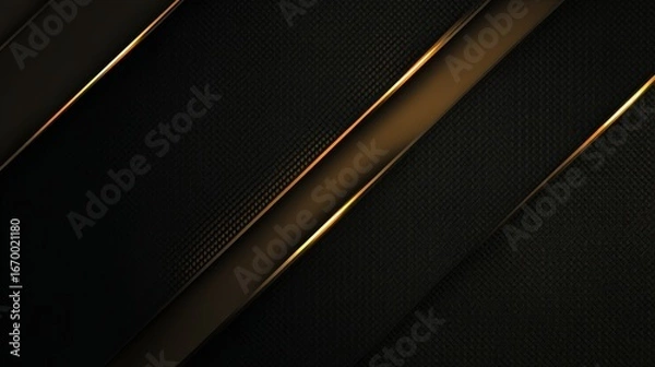 Fototapeta Elegant dark black and gold luxury abstract background with layered overlapping lines and modern geometric pattern, premium metallic texture design for business, corporate, and decorative concepts
