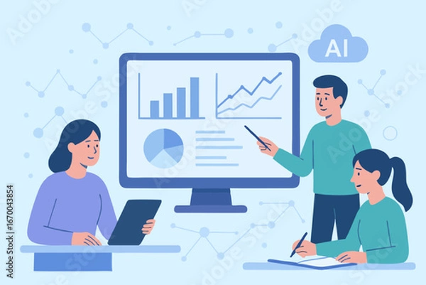 Fototapeta  Business team analyzing artificial intelligence data and graphs.