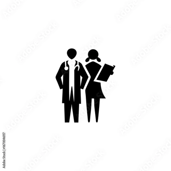Fototapeta Silhouette of Doctor Checking Patient with Clipboard – Minimal Healthcare, Medical, Hospital, and Consultation Vector Illustration