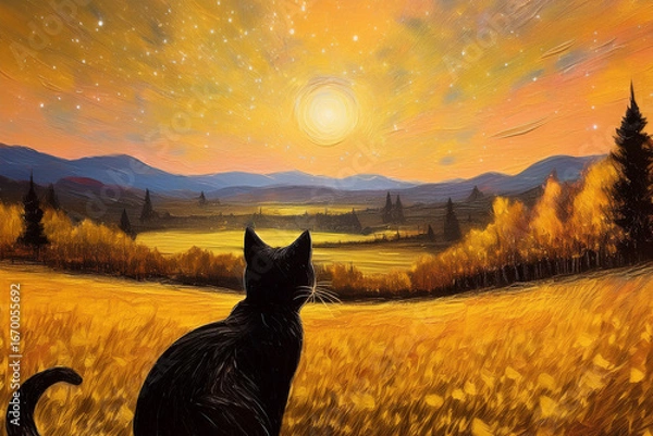 Obraz cat on the sunset