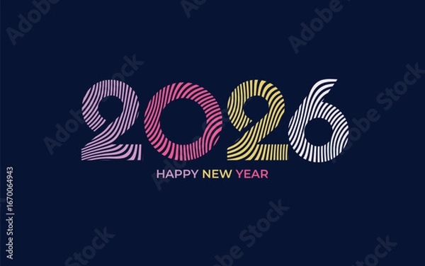 Fototapeta 2026 number design with line. 2026 New Year with modern color 
