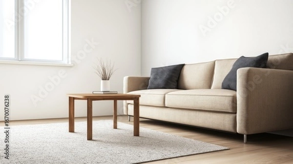 Obraz A clean and aesthetic shot of a bright living space, perfect for mockups or copy space.