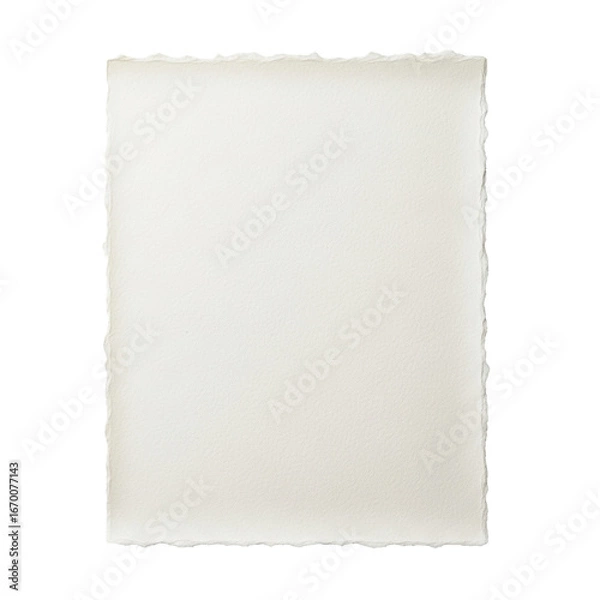 Fototapeta Pristine, thick, creamy off-white handmade paper with fibrous texture, deckled edges, flat lay on transparent background, copy space, soft studio light. Concept of creative potential