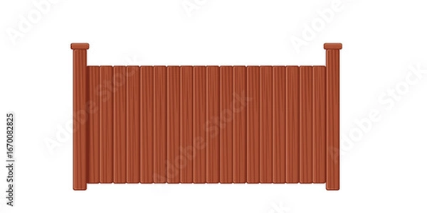 Fototapeta Brown wooden privacy fence panel with vertical planks and posts. Solid construction for backyard security and property boundaries. Traditional timber fencing design. Vector illustration isolated