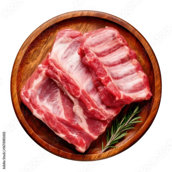 Fototapeta Pork ribs raw, isolated on white and transparent background