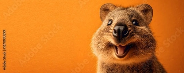 Obraz Quokka Smiling Portrait, the world's happiest animal, a small marsupial, looking up with a cheerful grin