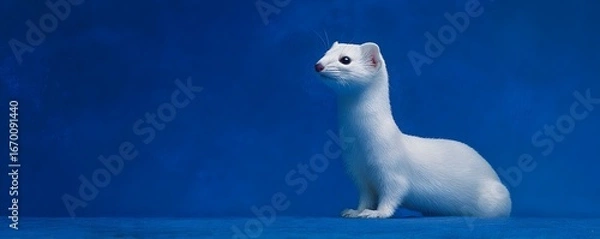 Obraz White Ermine Portrait, a small and fierce mustelid predator looking directly at the camera with intelligent eyes