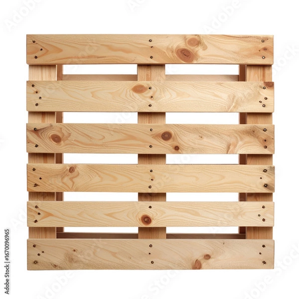 Fototapeta Wooden Pallet Structure: A sturdy, natural-toned wooden pallet rests, revealing its robust construction and versatile design, perfect for industrial and logistical applications.