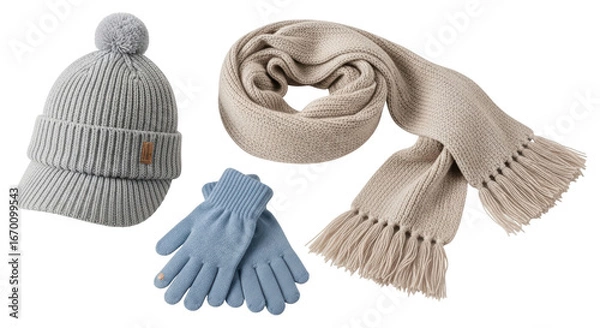 Obraz Isolated Winter Set Cap Scarf Gloves