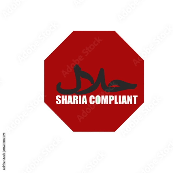 Fototapeta Halal certification sticker with Arabic calligraphy and modern design. Suitable for food packaging, restaurants, and Islamic product labeling. Clean and authentic style. halal sticker with Arabic text