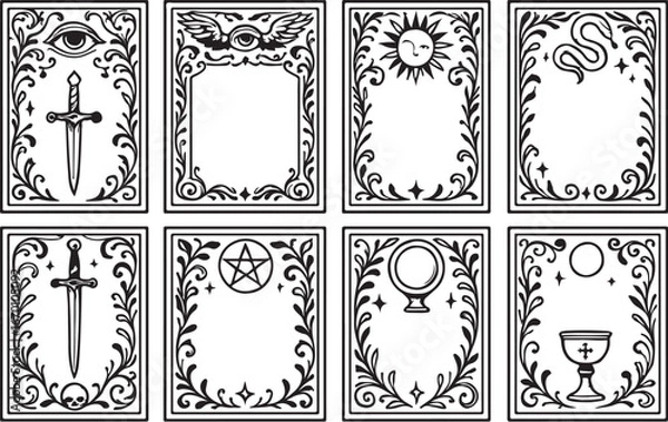 Obraz tarot card frame set mystical hand drawn borders divination symbols