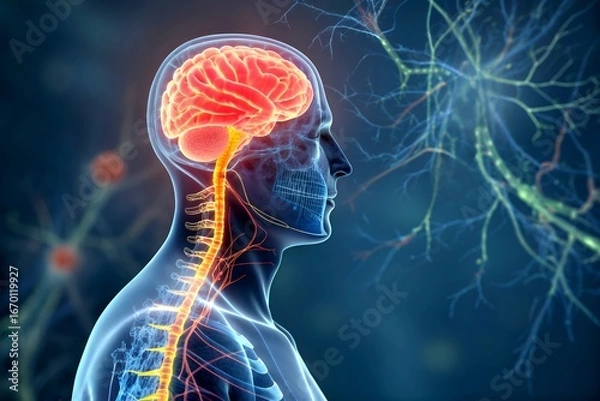 Fototapeta Colorful High Resolution Illustration of Brain With Neural Connections
