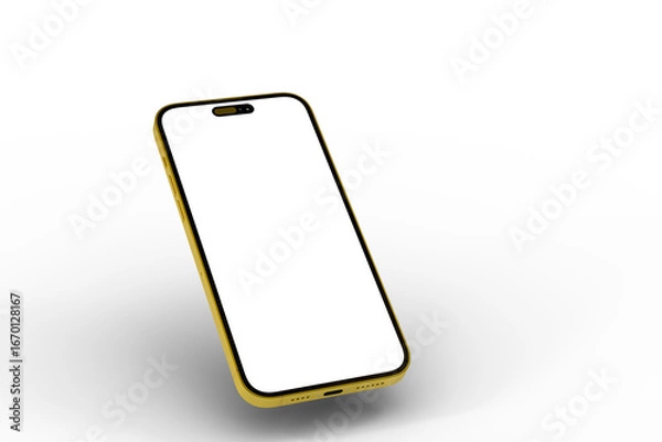 Fototapeta High-quality image of a gold smartphone with a blank screen, perfect for app presentations or website mockups. Isolated on white background.
