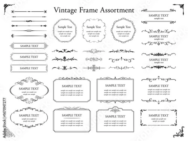 Obraz vintage frame set 13_black／ビンテージフレーム・アンティークフレーム・ビクトリアンオーナメントのセット／モノクロ13