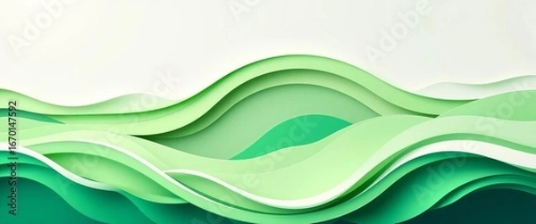 Fototapeta Abstract green layered waves, paper cut style, vector background, layers, style