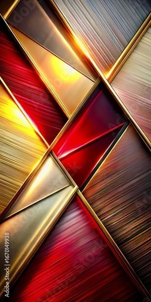 Obraz Geometric Abstract Pattern with Metallic and Red Textures