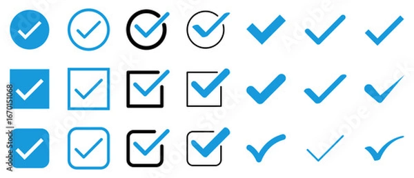 Obraz チェックマーク　セット　黒　水色　ベクター　沢山