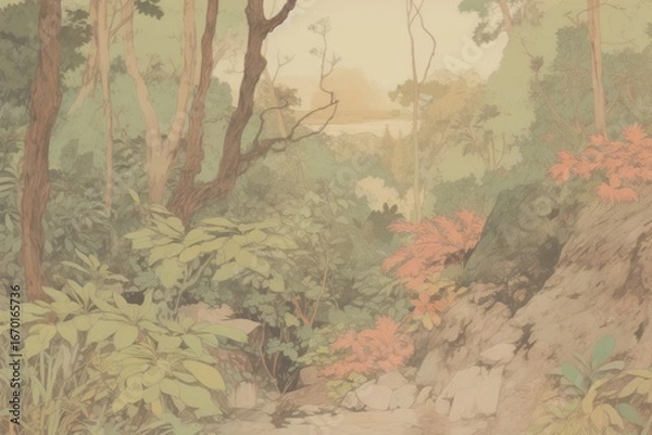 Obraz A tropical forest outdoors woodland painting.