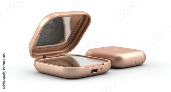 Fototapeta Rose gold square charging case open, showing mirror