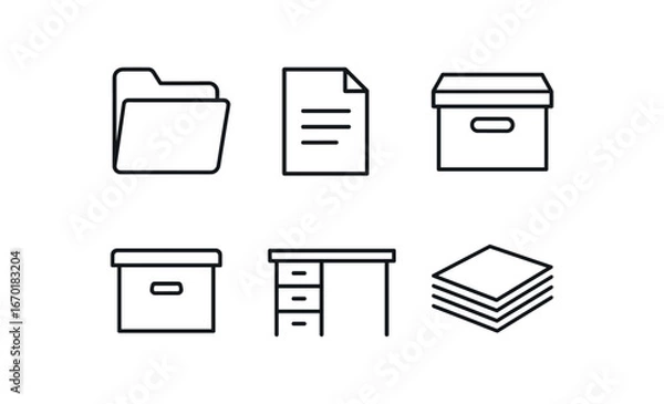 Obraz simple outline stroke icon isolated on white background: file folder document tab archive box storage drawer office desk paper stack