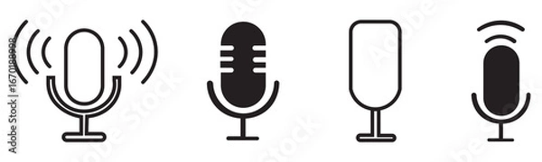 Fototapeta Set of microphone icons. Containing microphone, opinion, asmr, podcast, sing, cracking and more. Different variant podcast microphone.  public speaker. Vocal signs. Vector illustration