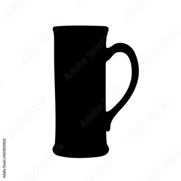 Fototapeta Black silhouette of a drinking mug with handle on a white background