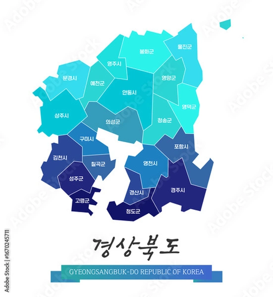 Fototapeta 심플한 라인의 경상북도 윤곽선 지도