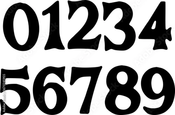 Fototapeta Decorative number set 0–9 in bold artistic style. Perfect for posters, labels, branding, typography design, and creative graphic projects. Vector EPS format included.