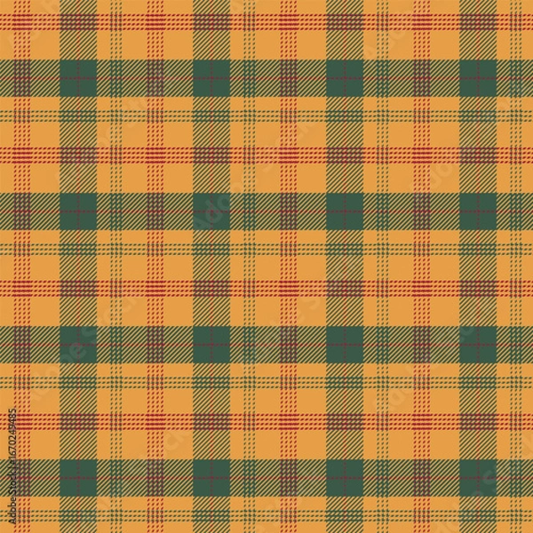 Fototapeta Plaid with twill weave repeat pattern.Checkered tartan seamless pattern in yellow green red.Gingham geometric graphic vector illustration background design for fabric and prints.