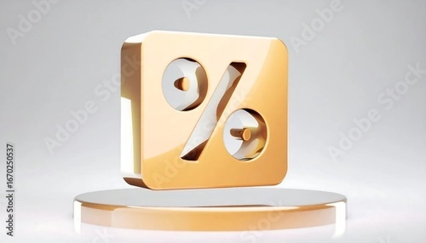 Obraz Golden percentage icon on a pedestal