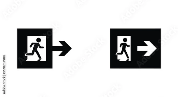 Fototapeta Emergency Exit Signage Two Variations of Evacuation Route Symbols in Black and White