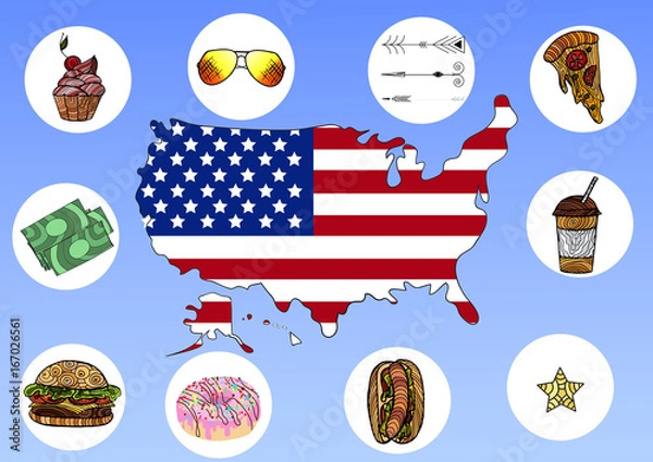 Fototapeta Hand drawn vector illustration of infographic elements of USA