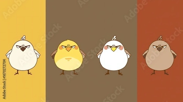 Obraz Four cartoon birds with different expressions