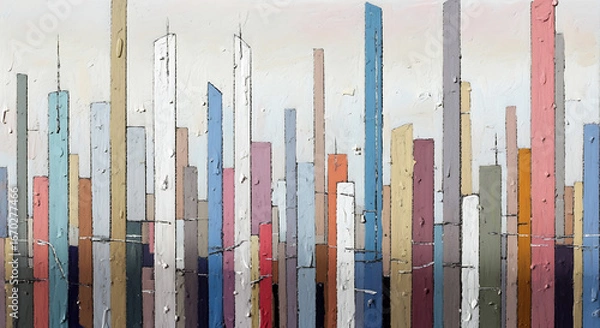 Fototapeta Abstract cityscape painting with colorful rectangular shapes of buildings