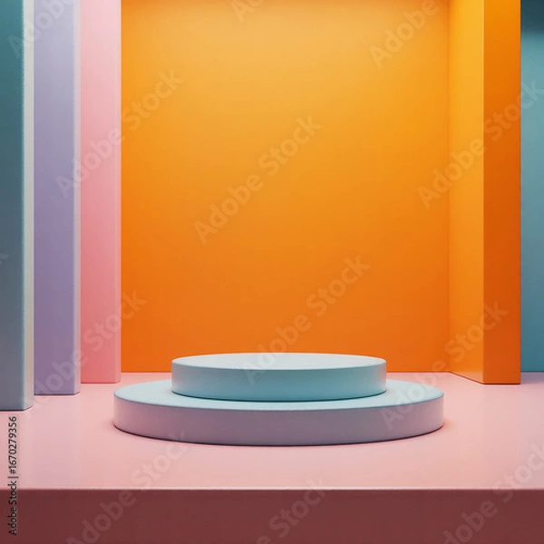 Fototapeta Modern abstract podium display with vibrant color blocking for product showcase