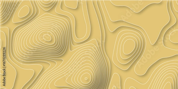 Fototapeta paper cut 3d render topography abstract, beautiful yellow Background. geometric map relief texture with curved layers and shadow. Realistic papercut decoration textured with wavy vector design.