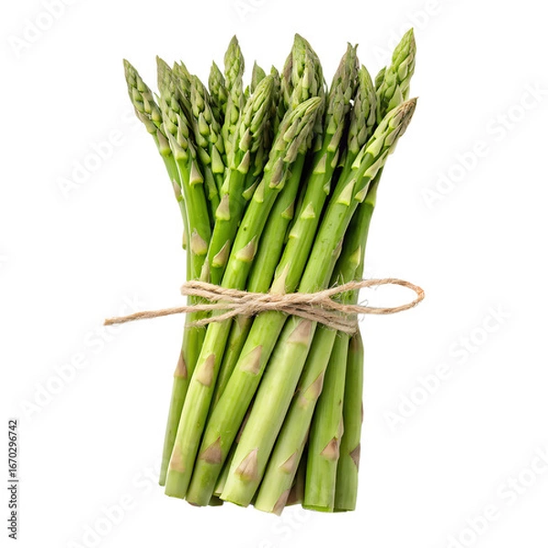 Obraz Fresh green asparagus bunch isolated on transparent background, a healthy and nutritious vegetable for cooking