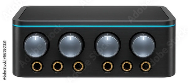 Fototapeta 4-channel audio interface with backlit input level dials and gold-plated connectors