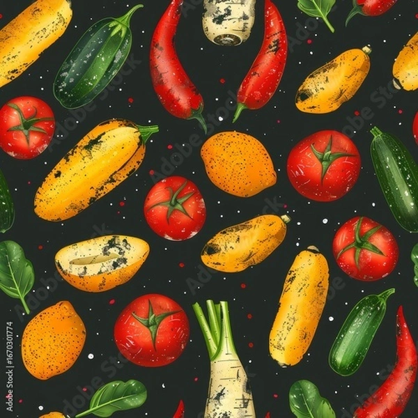 Fototapeta Colorful vegetable vector art on dark background for fresh and vibrant visual appeal