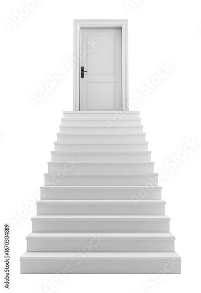 Fototapeta White Stairs Going Up with Door on Top Isolated on Transparent Background PNG
