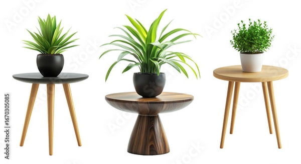 Fototapeta Small Table with Small Plant for House Decoration Set Isolated on Transparent Background PNG
