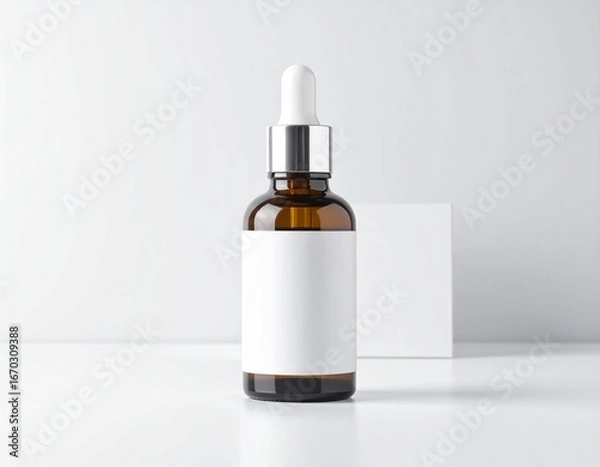 Obraz 白背景に置かれたスポイト付き化粧品ボトルのモックアップ美容コンセプト写真｜化粧品ボトル,スポイト瓶,美容液,スキンケア