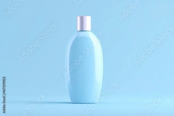 Fototapeta Sleek blue bottle against soft blue background, minimalistic des