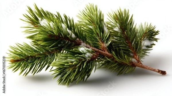 Fototapeta A beautiful close-up of a snowy pine branch showcasing nature's intricate beauty and inviting a sense of calm elegance during winter seasons.