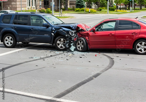 Obraz Damaged cars at intersection