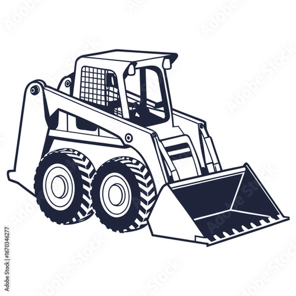 Obraz Dark blue skid steer loader with bucket and large tires compact equipment