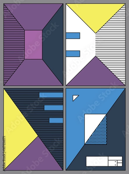 Fototapeta Posters with abstract forms, geometric style 80's, memphis. Retro-art for covers, banners, flyers and posters